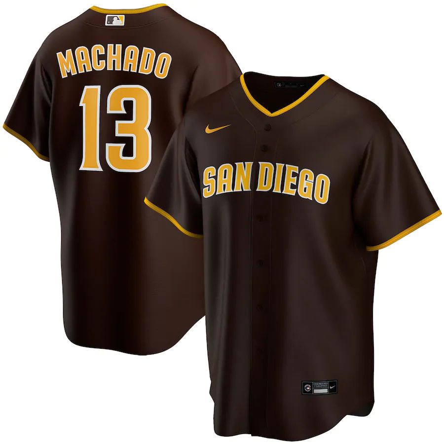 Mens San Diego Padres 13 Manny Machado Nike Brown Alternate Replica Player MLB Jerseys